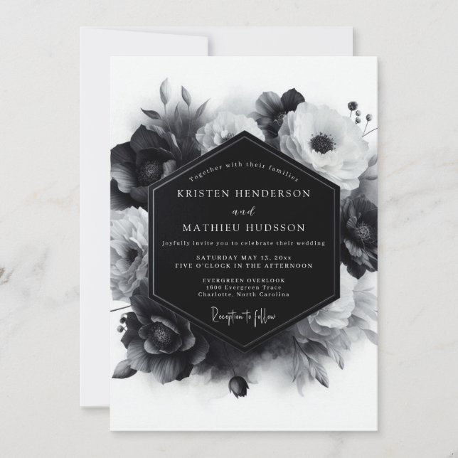 Invitación Boda de Anémona Gris Oscuro (Anverso)