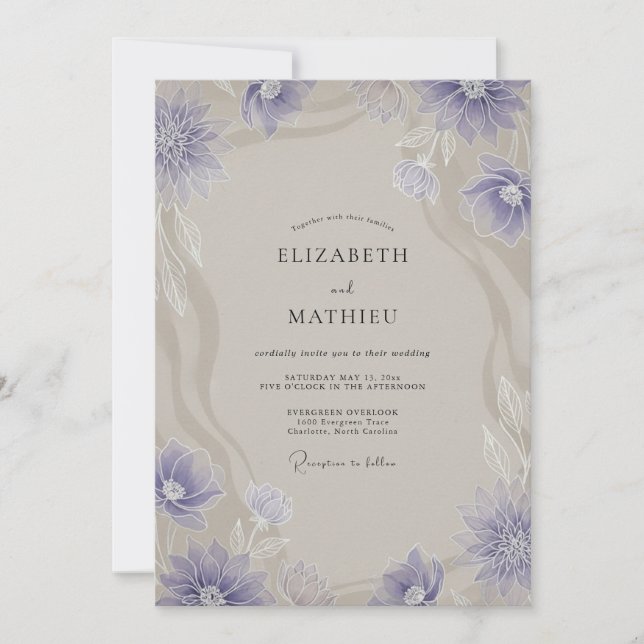 Invitación Boda de Anémona Gris Periwinkle (Anverso)