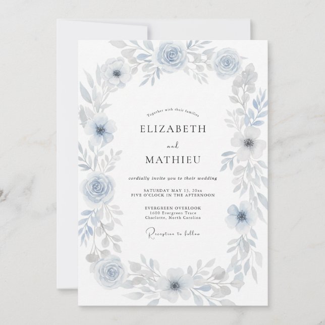 Invitación Boda de Anémona Gris Polvo (Anverso)