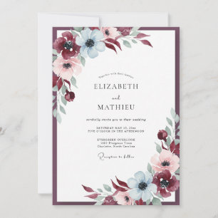 Invitación Boda de Anémona Helada Granate