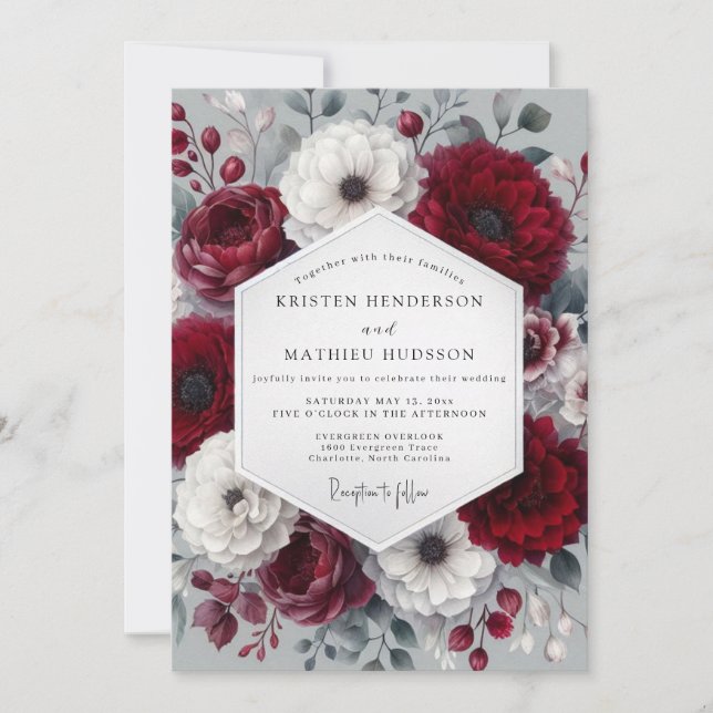 Invitación Boda de Anémona Invernal de Borgoña (Anverso)