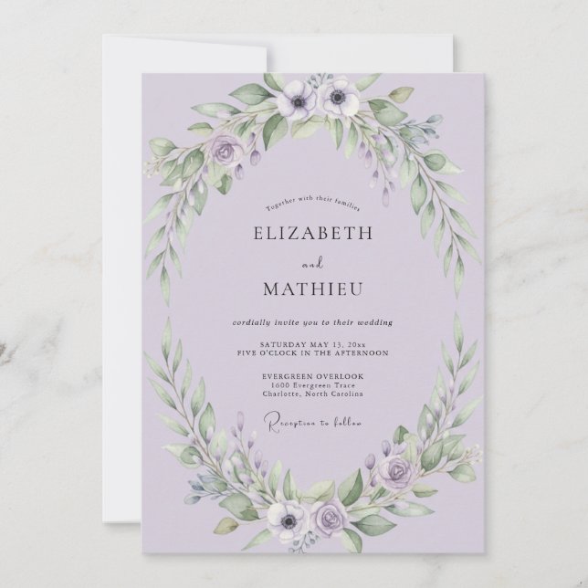 Invitación Boda de Anémona Lila (Anverso)