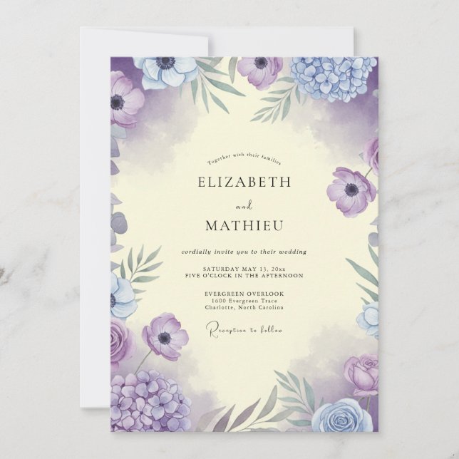 Invitación Boda de Anémona Lila Lavanda (Anverso)