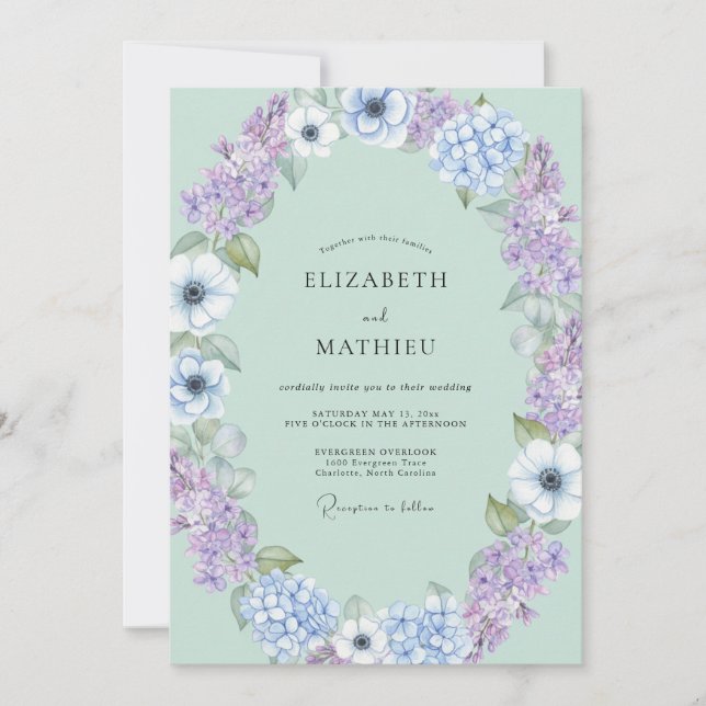 Invitación Boda de Anémona Lila Menta (Anverso)