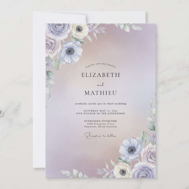 Invitación Boda de Anémona Lila Periwinkle (Anverso)
