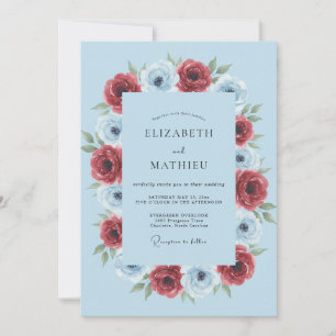 Invitación Boda de Anémona Lujuriosa Azul Claro