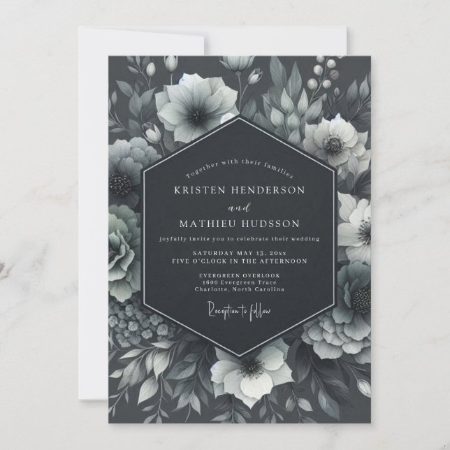 Invitación Boda de Anémona Malhumorada de Carbón (Anverso)
