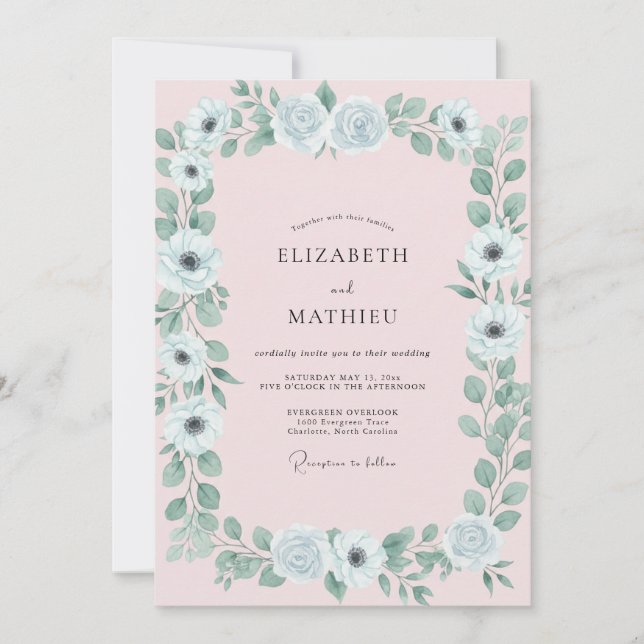 Invitación Boda de Anémona Malva Pálida (Anverso)