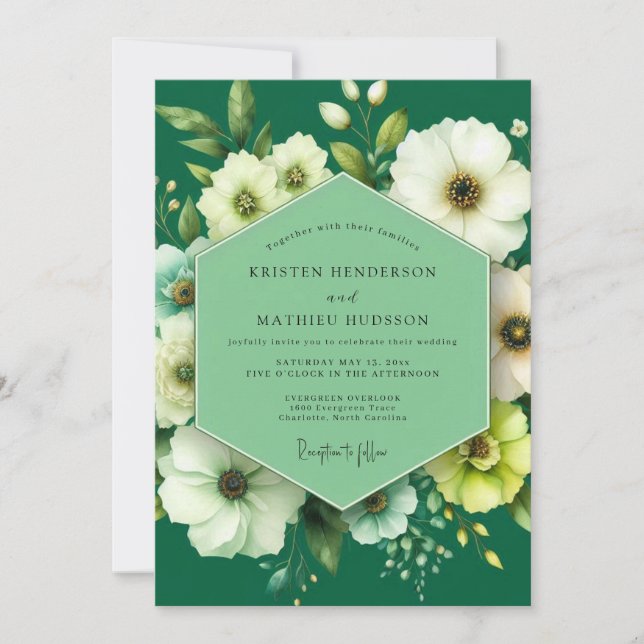 Invitación Boda de Anémona Marfil Esmeralda (Anverso)