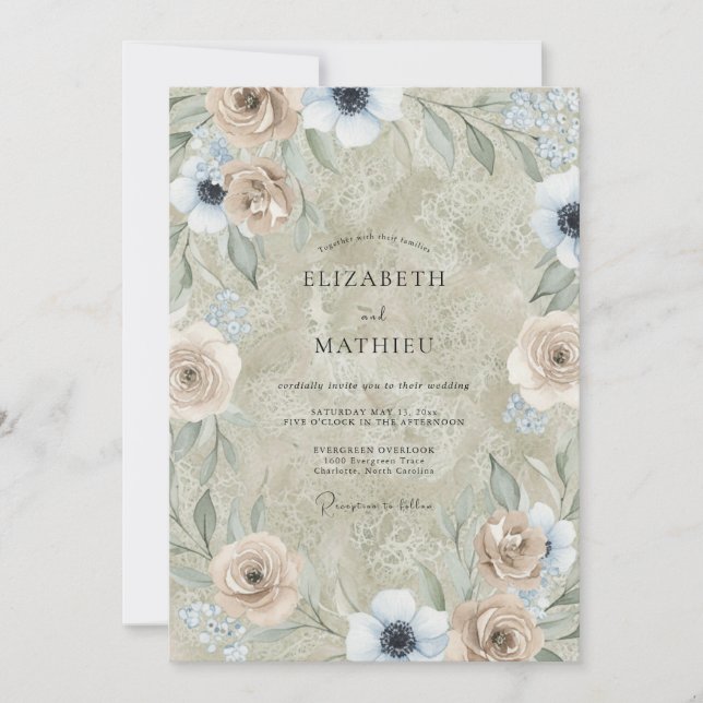 Invitación Boda de Anémona Marrón Perla (Anverso)