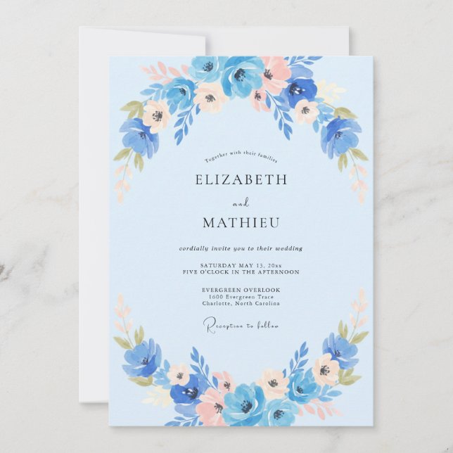 Invitación Boda de Anémona Melocotón Azure (Anverso)