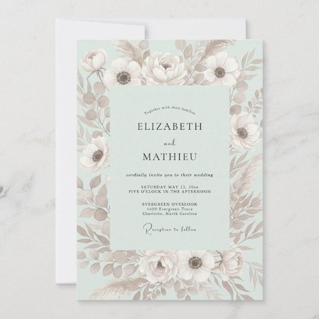 Invitación Boda de Anémona Menta Pálida (Anverso)