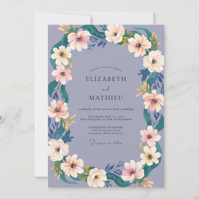 Invitación Boda de Anémona Morada Polvorienta (Anverso)