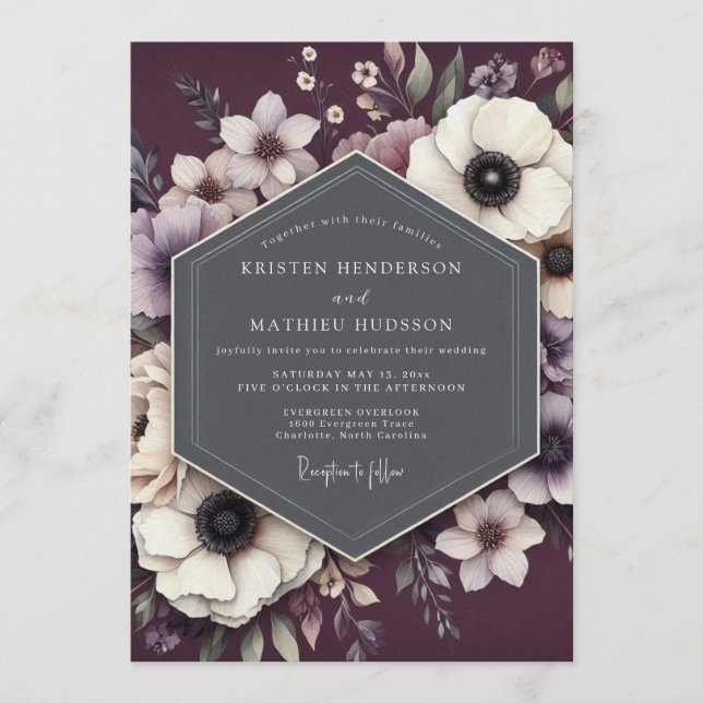 Invitación Boda de Anémona Noir Ciruela (Anverso)