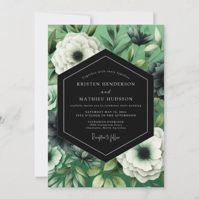 Invitación Boda de Anémona Noir Esmeralda (Anverso)