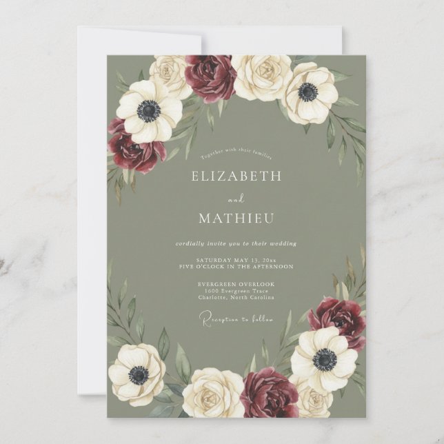 Invitación Boda de Anémona Oliva Borgoña (Anverso)