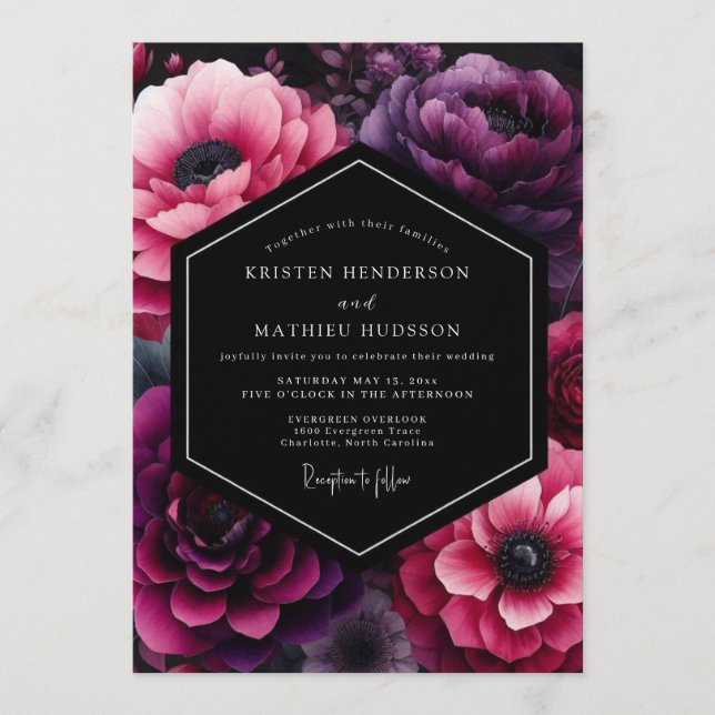 Invitación Boda de Anémona Opulenta Orquídea (Anverso)