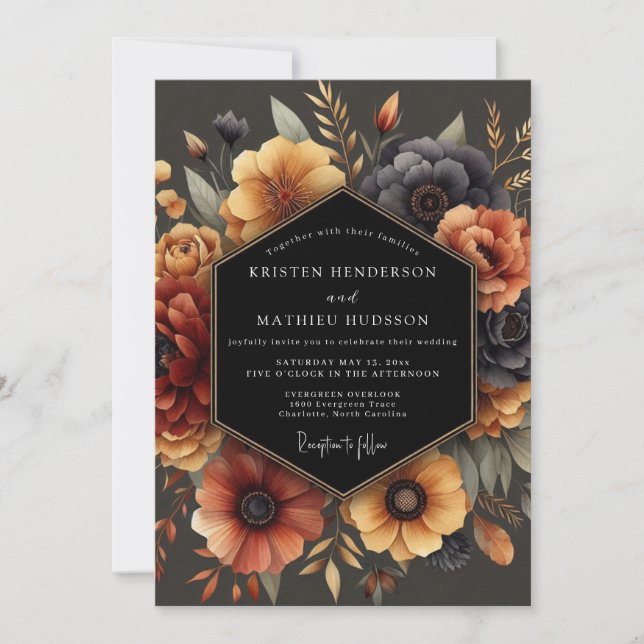 Invitación Boda de Anémona Otoñal Carbonizada (Anverso)