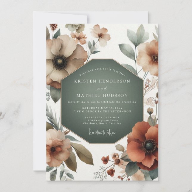Invitación Boda de Anémona Otoñal Salvia (Anverso)