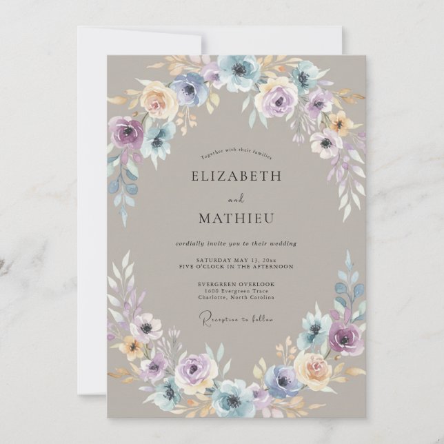 Invitación Boda de Anémona Periwinkle Grisáceo (Anverso)