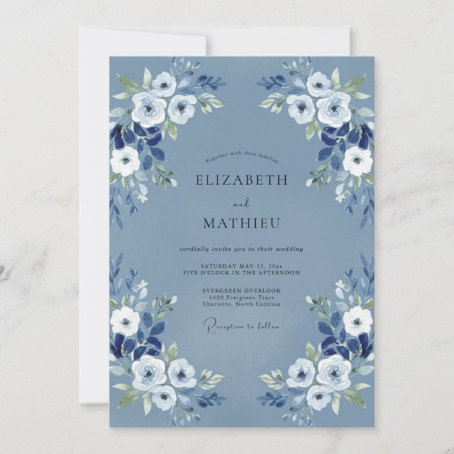 Invitación Boda de Anémona Periwinkle Pizarra (Anverso)