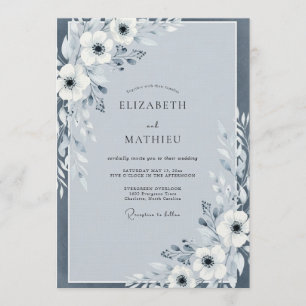 Invitación Boda de Anémona Pintada Azul Pizarra