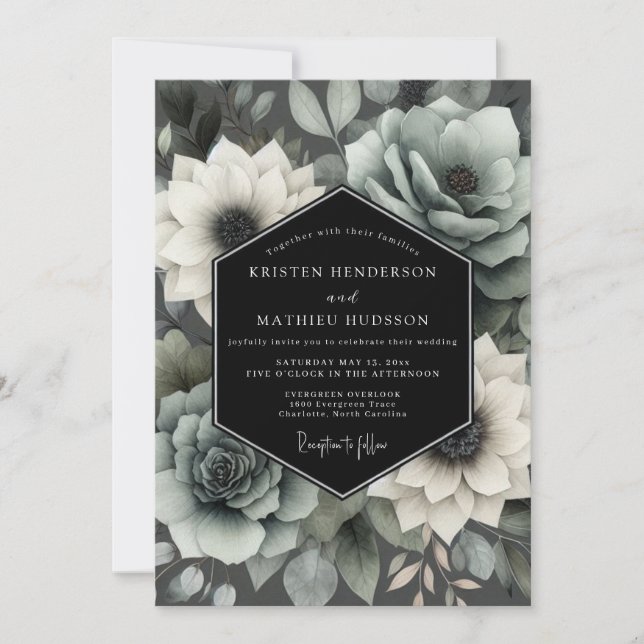 Invitación Boda de Anémona Pintada en Pizarra (Anverso)