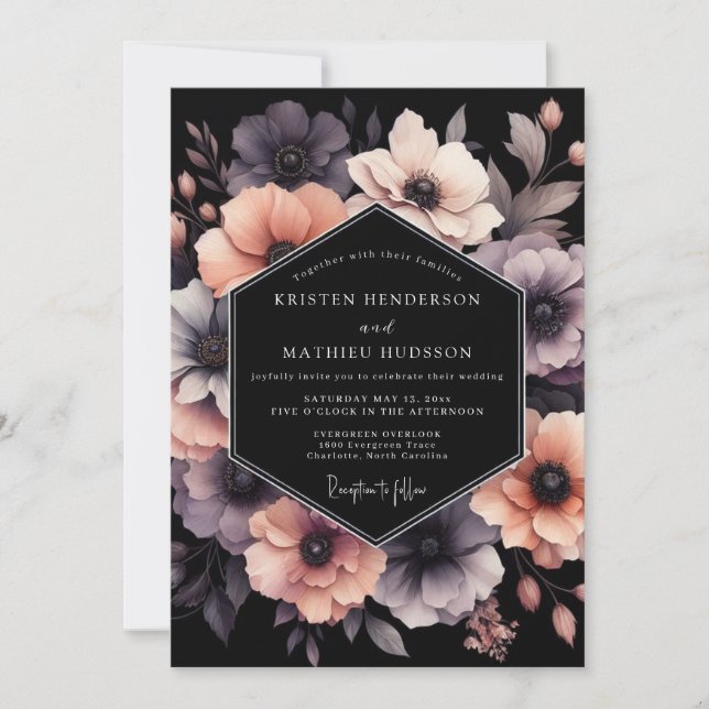 Invitación Boda de Anémona Plum Moody (Anverso)