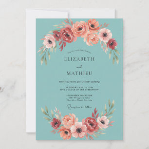 Invitación Boda de Anémona Radiante Turquesa