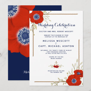Invitación Boda de anémona roja, blanca y azul