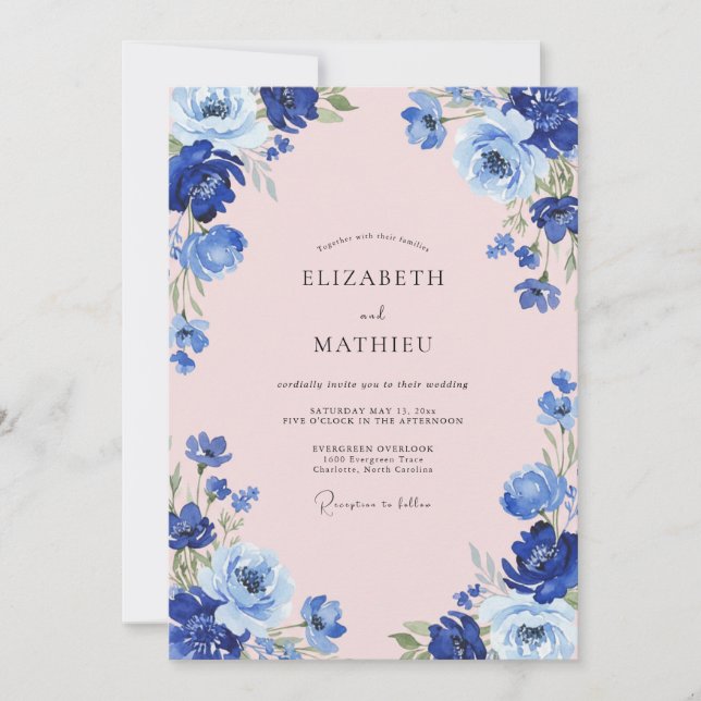 Invitación Boda de Anémona Rosa Azurea (Anverso)