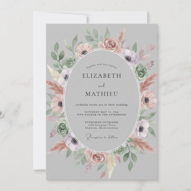 Invitación Boda de Anémona Rosa Pálido (Anverso)