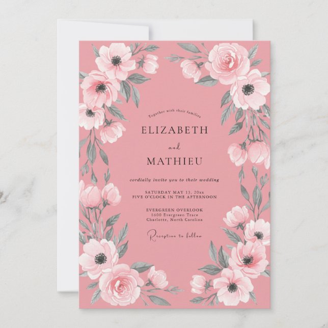 Invitación Boda de Anémona Rosa Polvorienta (Anverso)