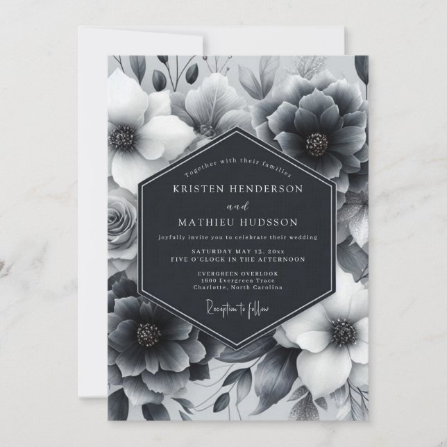 Invitación Boda de Anémona Sombría de Carbón (Anverso)