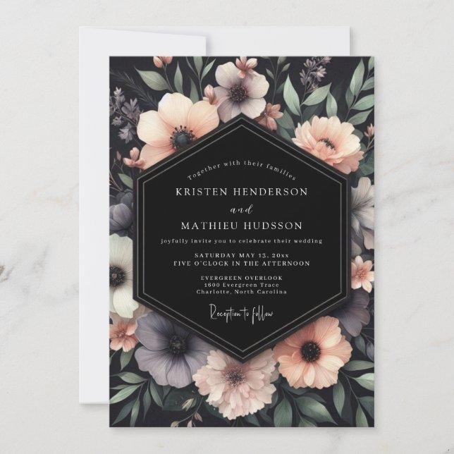 Invitación Boda de Anémona Sombría de Carbón (Anverso)