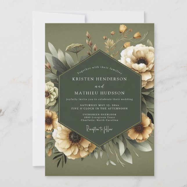 Invitación Boda de Anémona Sombría de Oliva (Anverso)