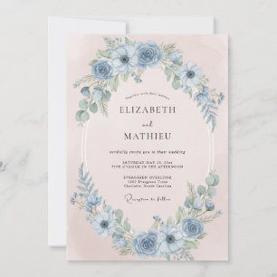 Invitación Boda de Anémona Soñadora de Azul Acero