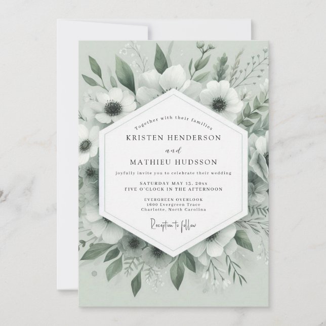 Invitación Boda de Anémona Susurrante Salvia (Anverso)