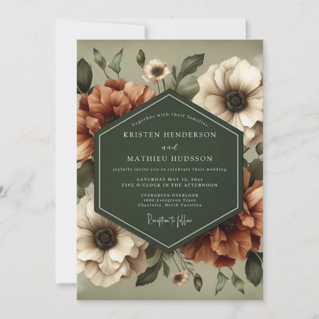 Invitación Boda de Anémona Terracota Malhumorada (Anverso)