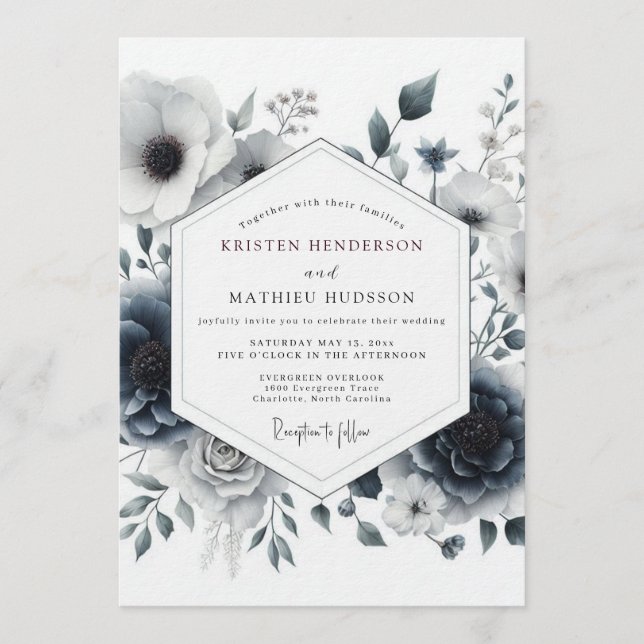 Invitación Boda de Anémona Umbral Pizarra (Anverso)