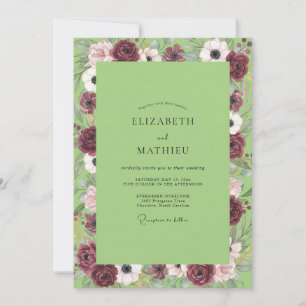 Invitación Boda de Anémona Verde Chartreuse y Granate