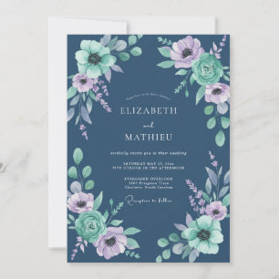 Invitación Boda de Anémona Verde Menta Índigo