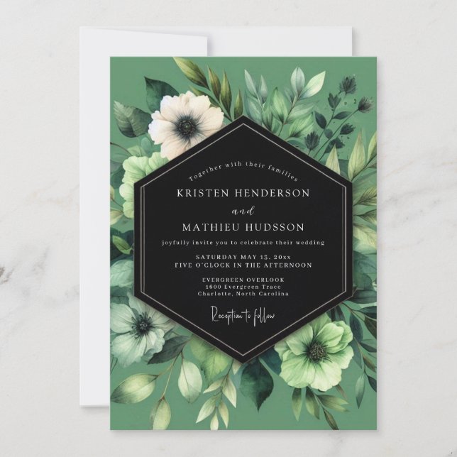 Invitación Boda de Anémona Verde Salvia (Anverso)