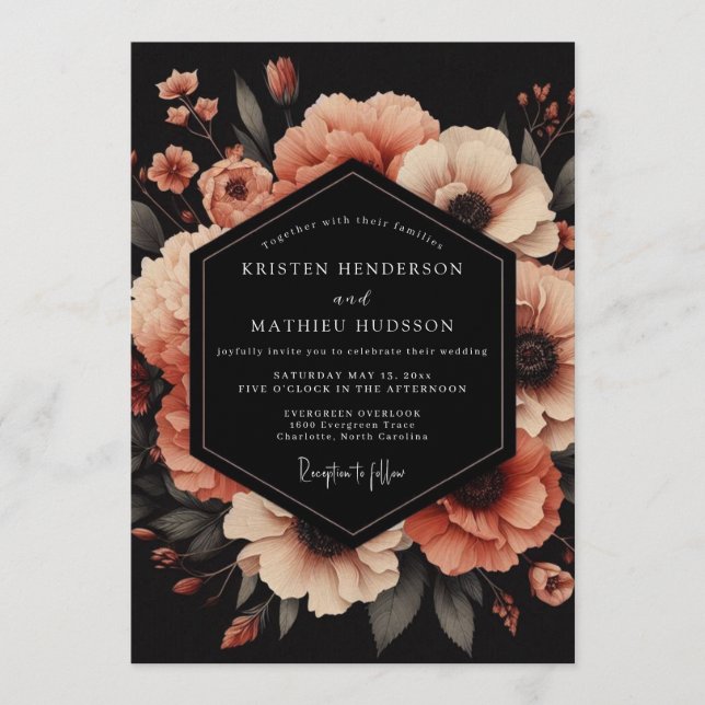 Invitación Boda de Anémona Vesper Melocotón (Anverso)