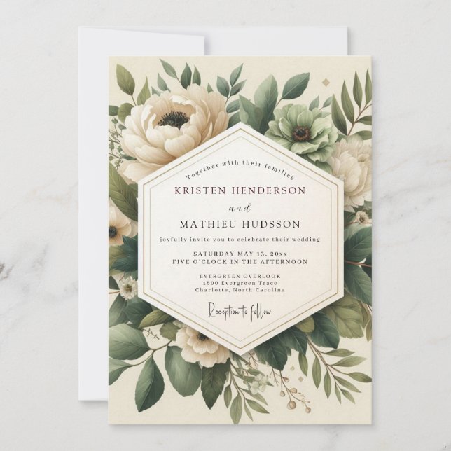 Invitación Boda de Anémona Vintage Sage (Anverso)