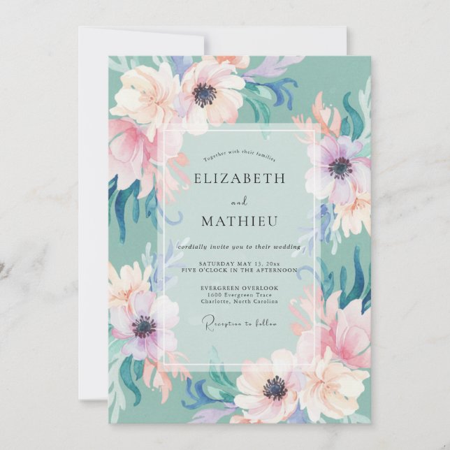 Invitación Boda de Anémona Violeta Celeste (Anverso)