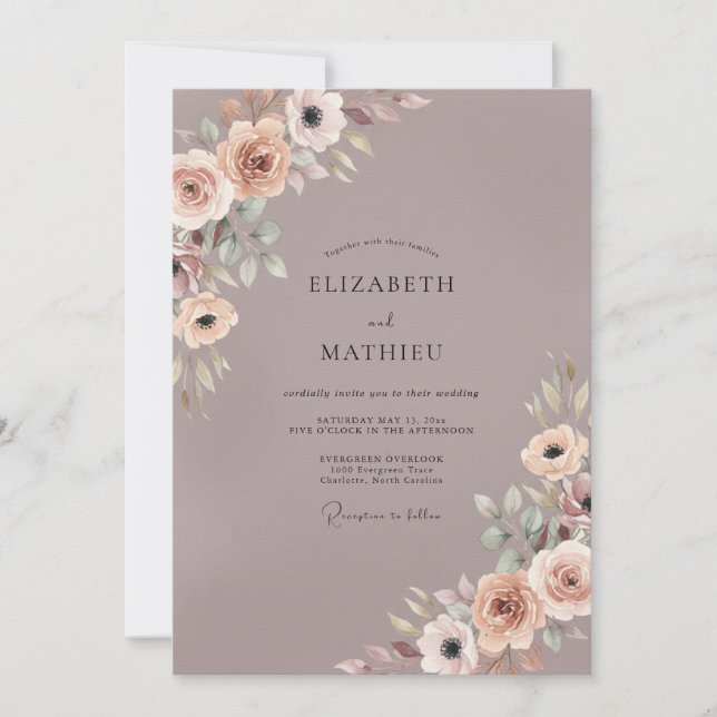 Invitación Boda de Anémona Violeta Polvorienta (Anverso)