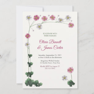 Invitación Boda de Anémonas Japonesas Rosadas y Blancas