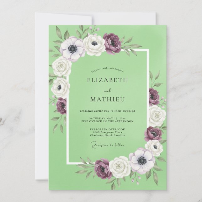 Invitación Boda de Anemone de Ciruela y Pistacho (Anverso)