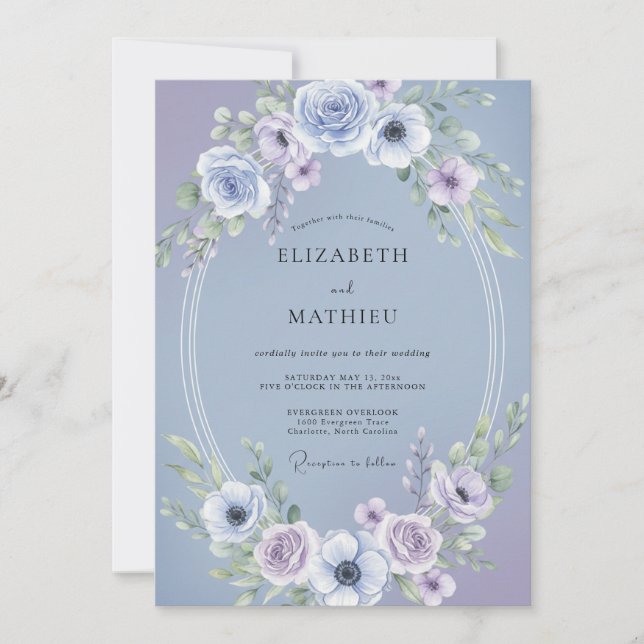 Invitación Boda de Anemone Lavanda Periwinkle (Anverso)